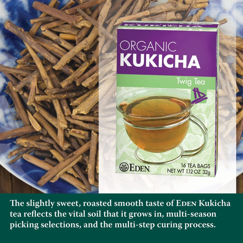 Eden Kukicha Organic Roasted Twig Tea, George Ohsawa Macrobiotic, Low Caffeine, 16 Unbleached Manila Tea Bags/Box (12) - Image 3