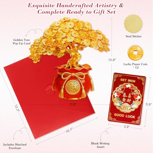 WhatSign Chinese New Year Card, 3D Pop Up Fengshui Money Tree Decoration for Prosperity – Large Handmade Lunar New Year Gifts, Ideal Home Décor for Table, Desk, Office 2026 Year of The Horse - Image 4