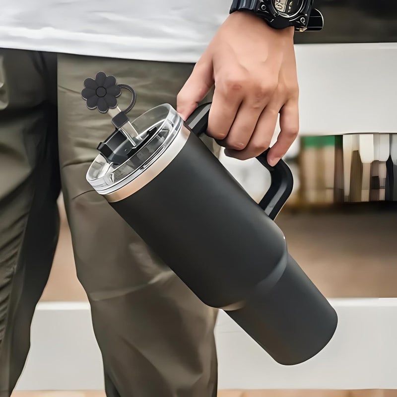 Wabogove Stanley Cup Accessories, 1pc Flower Stanley Straw Cover Silicone Straw Topper for Stanley 30&40 oz Tumbler with Handle and 1pc Initial Letter Charm for Stanley Cup (Letter J) - Image 4