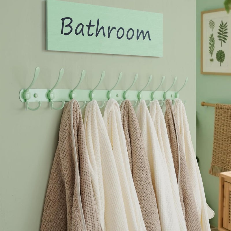 Dseap Coat Rack Wall Mount - 38” Long 10-Tri-Hooks Heavy Duty Coat Hanger Rail Wall Hooks for Hanging Coats Hats Clothing Clothes Purse Mudroom Entryway, Green - Image 4