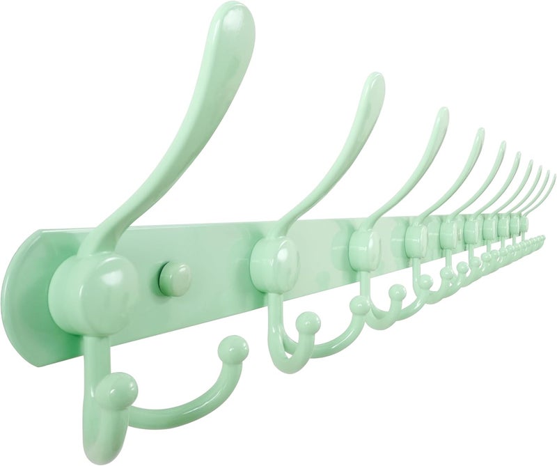 Dseap Coat Rack Wall Mount - 38” Long 10-Tri-Hooks Heavy Duty Coat Hanger Rail Wall Hooks for Hanging Coats Hats Clothing Clothes Purse Mudroom Entryway, Green - Image 1