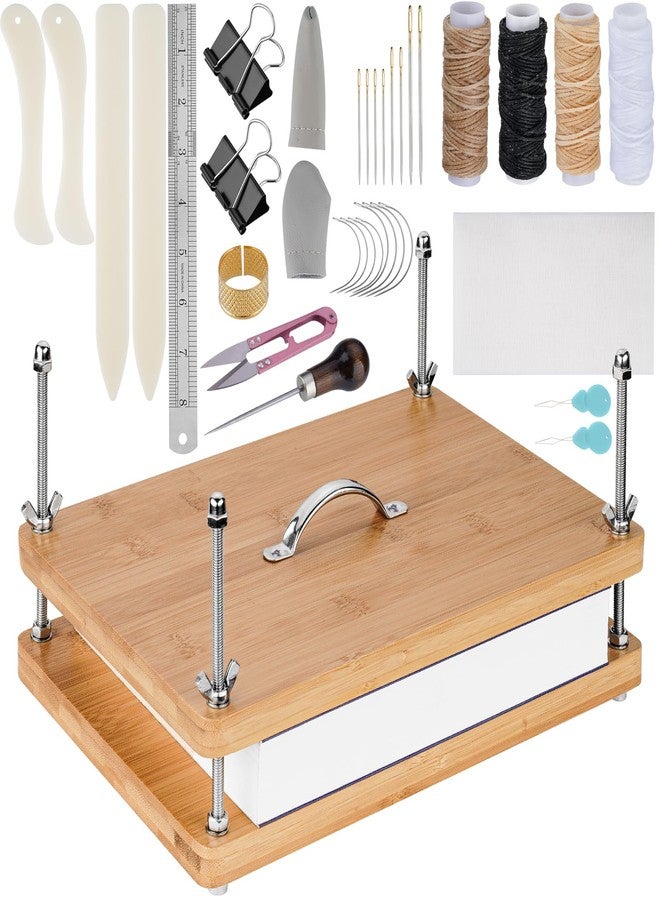 NiHome 35 PCS Book Press Binding Kit for Notebooks, Lesson Plans, Document Organization - Compact Bamboo Bookbinding Tools, Book Binding Supplies with Portable Handle for Beginners DIY - Image 1