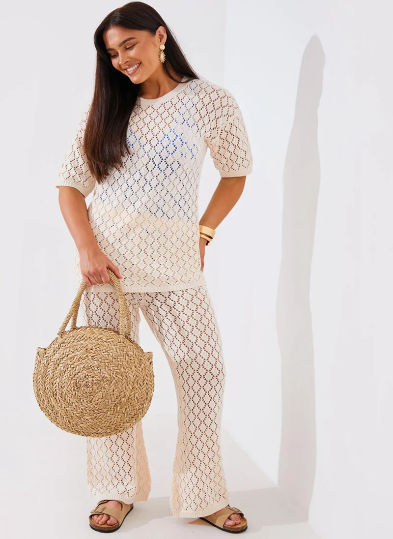 ان ذا ستايل Crew Neck Broidered Beachwear Top