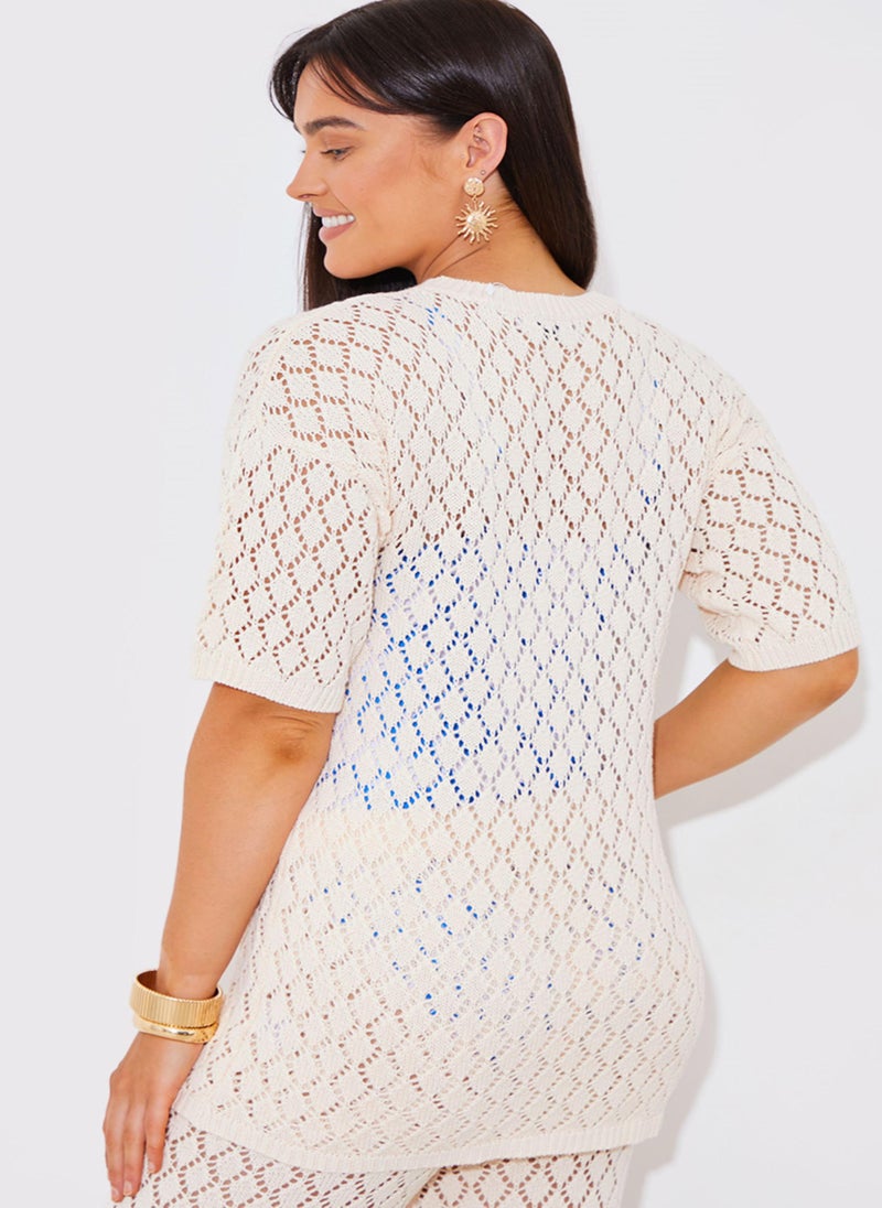 In the style - Crew Neck Broidered Beachwear Top - Image 1