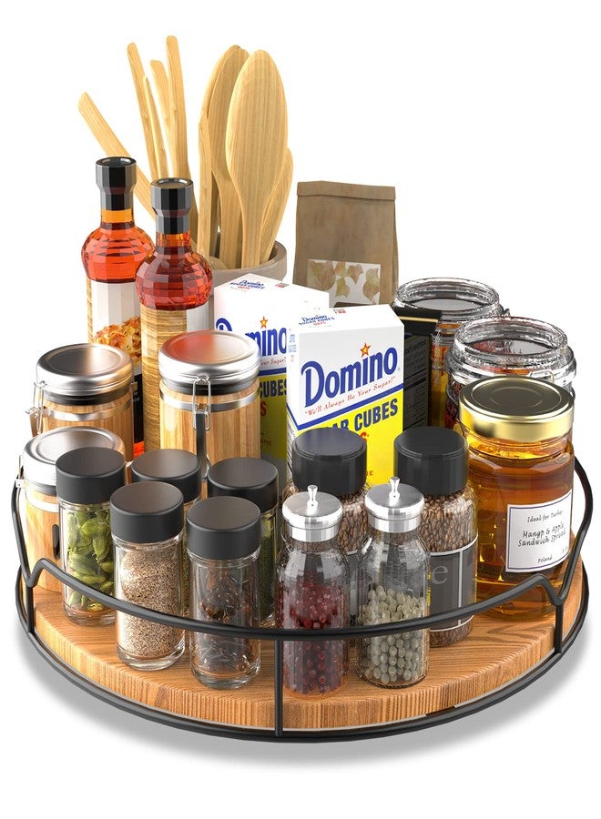 AXTEE Lazy Susan Turntable Organizer for Cabinet Pantry Kitchen Countertop Refrigerator Cupboard, Pine Wood (Carbonized Black, 12“) - Image 2
