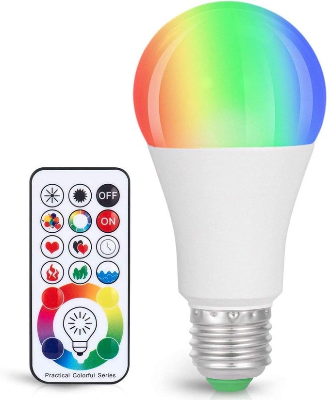 LED COLOR CHANGING LIGHT BULB 820LM DIMMABLE E26 10W RGBW MOOD LIGHT BULB WITH TIMING REMOTE 120 COLORS SCREW BASE LIGHTS FOR HOME DECOR BEDROOM STAGE PARTY