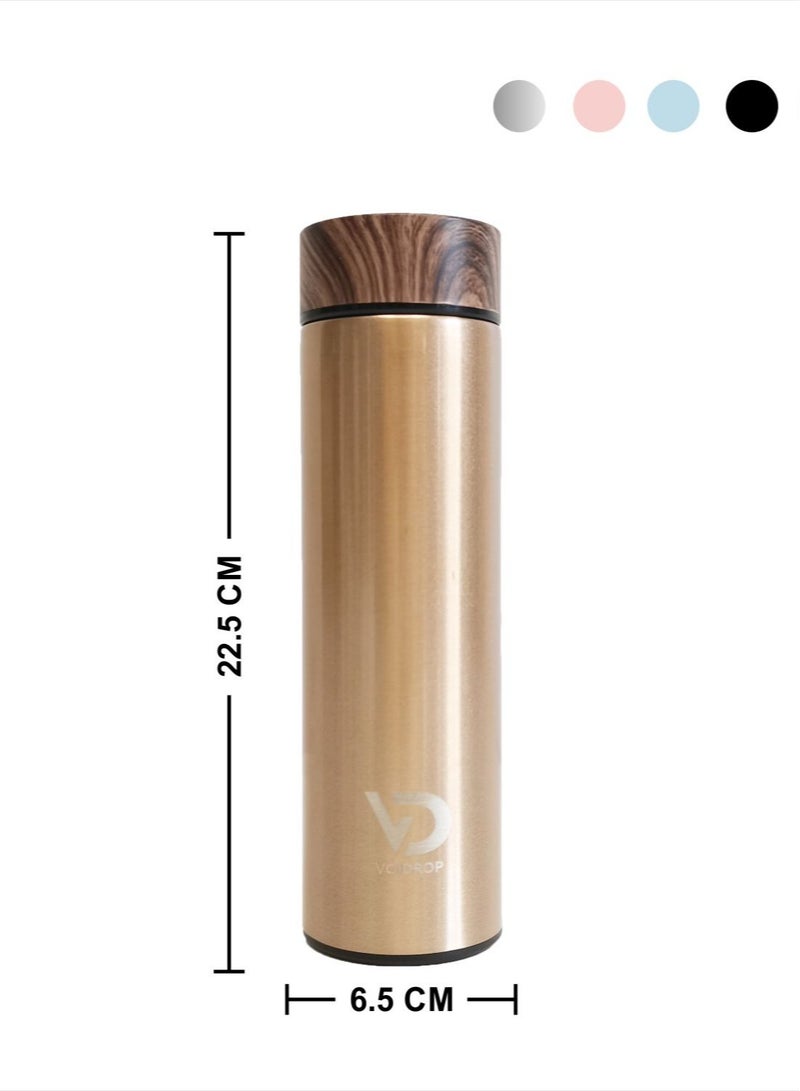 Insulated Water Bottle 16OZ Stainless Steel Water Bottles- Water Bottle With Wooden Design lid Water Filter bottle For Travel School Water Bottle Lightweight Water Bottle (Bronze)  - Image 2