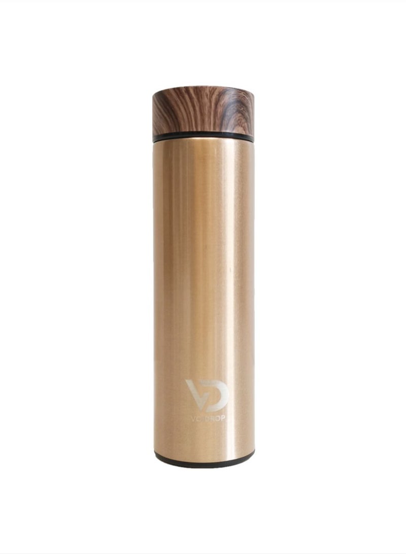 Insulated Water Bottle 16OZ Stainless Steel Water Bottles- Water Bottle With Wooden Design lid Water Filter bottle For Travel School Water Bottle Lightweight Water Bottle (Bronze)  - Image 1