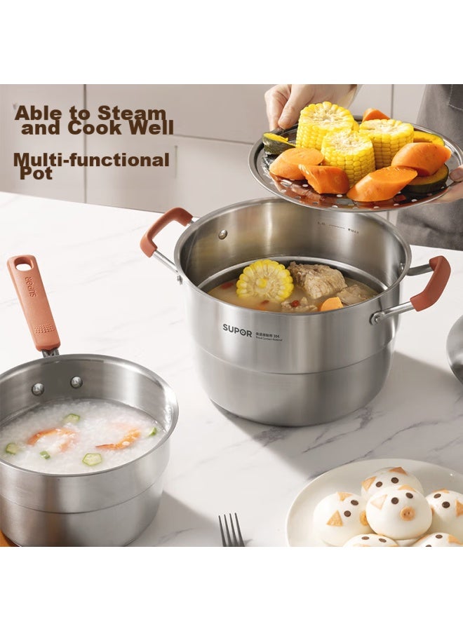 Supor 304 Stainless Steel Milk Pot, 18cm, Heightened And Deepened, Multi-purpose For Steaming And Cooking, Heat-resistant Handle, With Steaming Plate, Compatible With Induction Cookers - Image 3
