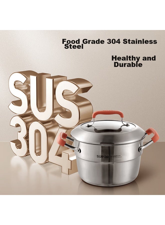 Supor 304 Stainless Steel Milk Pot, 18cm, Heightened And Deepened, Multi-purpose For Steaming And Cooking, Heat-resistant Handle, With Steaming Plate, Compatible With Induction Cookers - Image 1