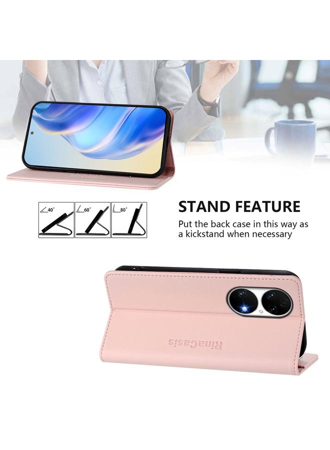 Zaboon Case For Huawei P50 RC01 Dual-Folded Magnetic Suction RFID Leather Phone Case - Image 4