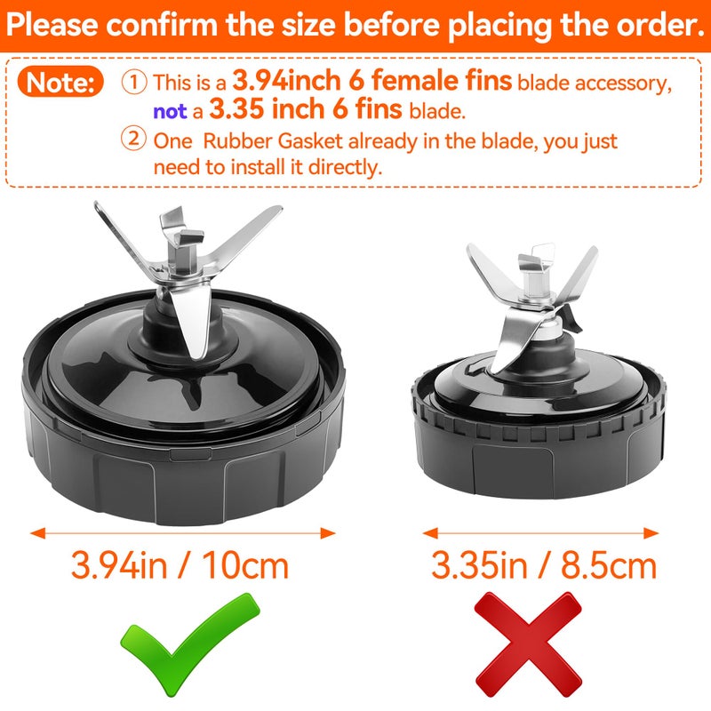 BKFOLIUM 1-pack 6 Female Fins Extractor Blade Assembly for Ninja, 4in/10cm Blender Blade Replacement Parts for Ninja Auto iQ BL450 BL456 BL480 BL480D BL482, with Hook, Brush, Rubber Gasket (Female Fins Only) - Image 3