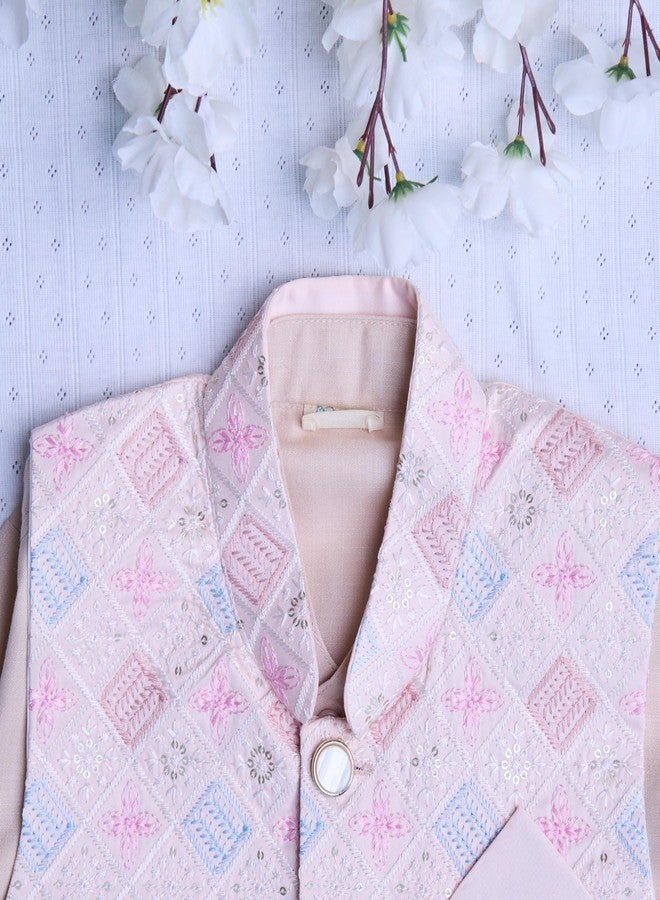 Kidbea® Boys Kurta Pajama with Designer Nehru Jacket | Festive & Ethnic Wear Set for Kids (Pink, 1-2 Years) - Image 4