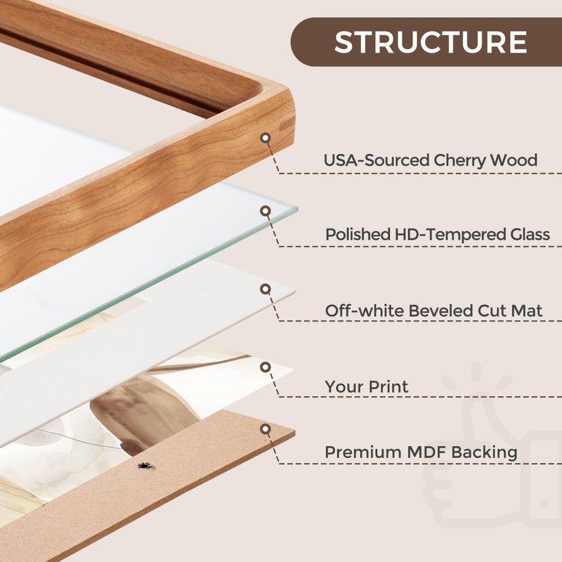 FLYJOE 8x10 إطار الصورة الإطار الطبيعي للكرز من الولايات المتحدة الأمريكية مع زاوية مدورة مصنوعة يدويًا 8 × 10 - Image 4
