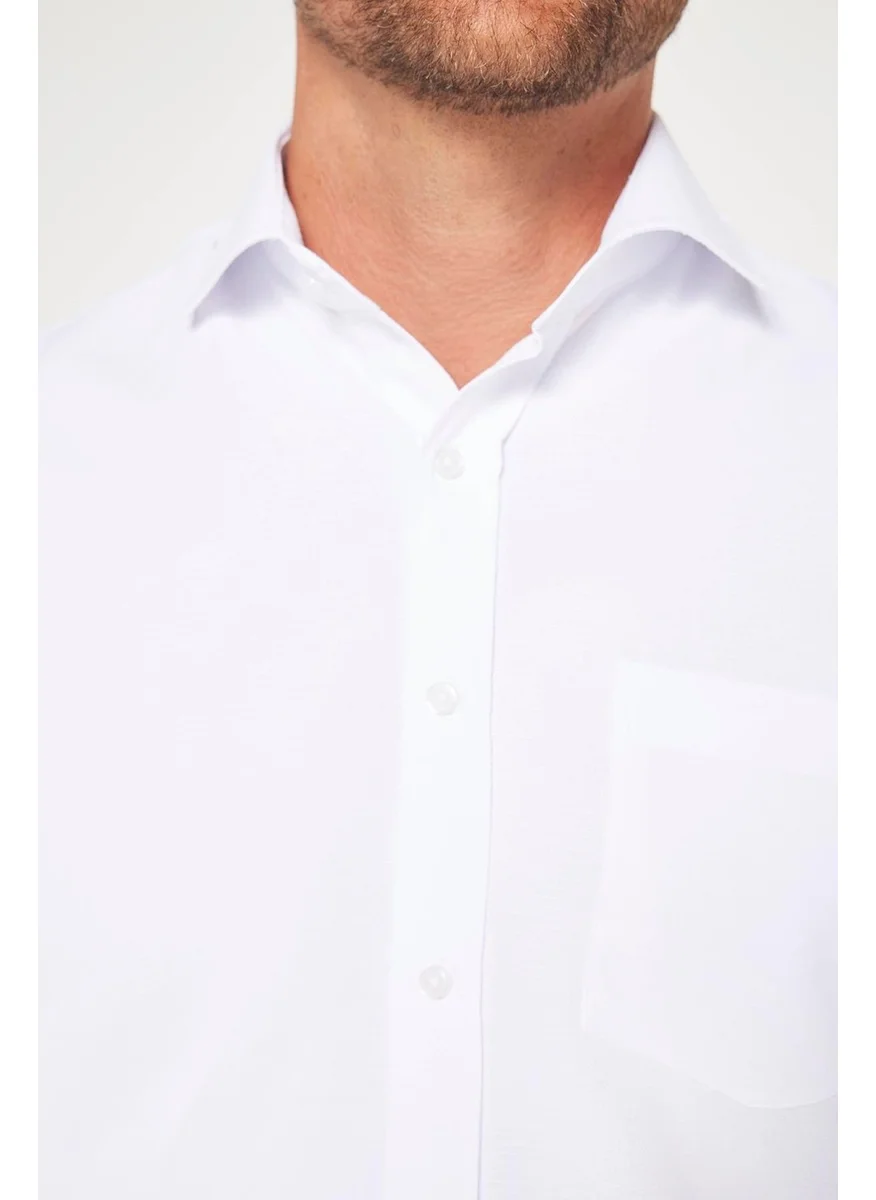 تودورس Classic Fit Long Sleeve Dobby Tie Collar Patterned Men's White Shirt