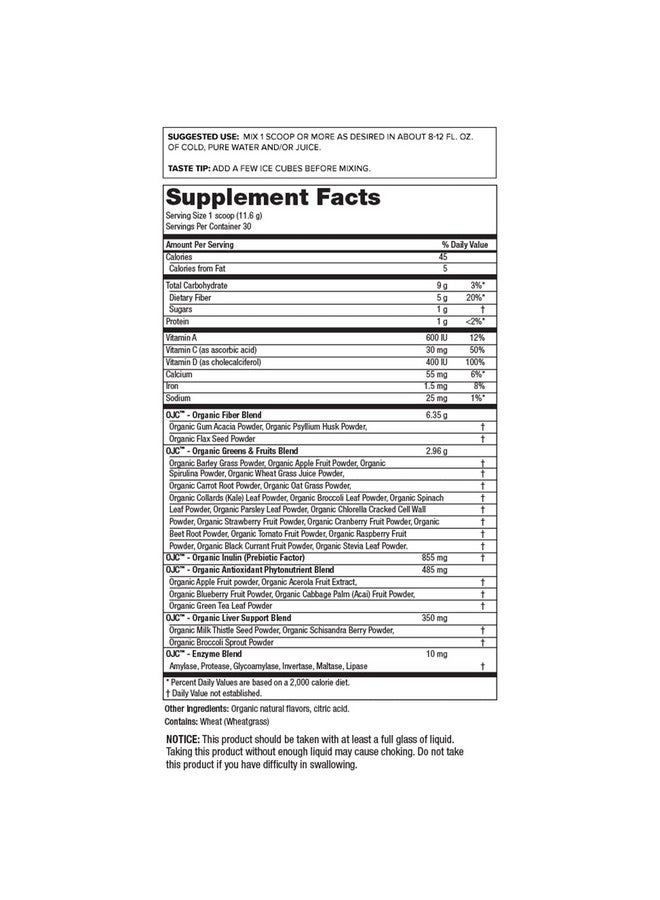 Purity Products Certified Organic Juice Cleanse OJC Plus Berry Surprise - Purity Products - 30+ Organic Veggies and Fruits - 5 Grams of Fiber - Promotes Energy and Digestive Function - 12.28 oz - 348 g - 30 Servings - Image 1