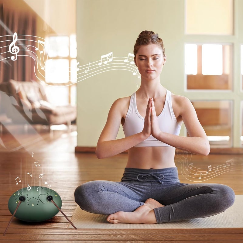 MENGBEI Rain Drum for Outside,6 Inches 8 Notes Rain Drum for Garden Instrument, Drum Rain Chime Waterproof, Chakra Rain Drum Outdoor，with Drum Bag, Music Book, Drum Mallets (Stone Green) - Image 5