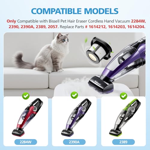 isingo 4 Pack 2284W 2390A Vacuum Replacement Filter Compatible with Bissell Pet Hair Eraser Hand Vacuum 2284W, 2390, 2390A, 2579, 2389, Part # 1614212 1614203 1614204, 4 Mesh Filters and 8 Foam Filters - Image 2