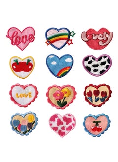 Embroidered Self-Adhesive Heart Patches for Decoration, 12PCS Cute Pattern Embroidery Patches, DIY Clothing, Love Shape Bags Tents T-Shirt Jeans Skirt Vests Hat