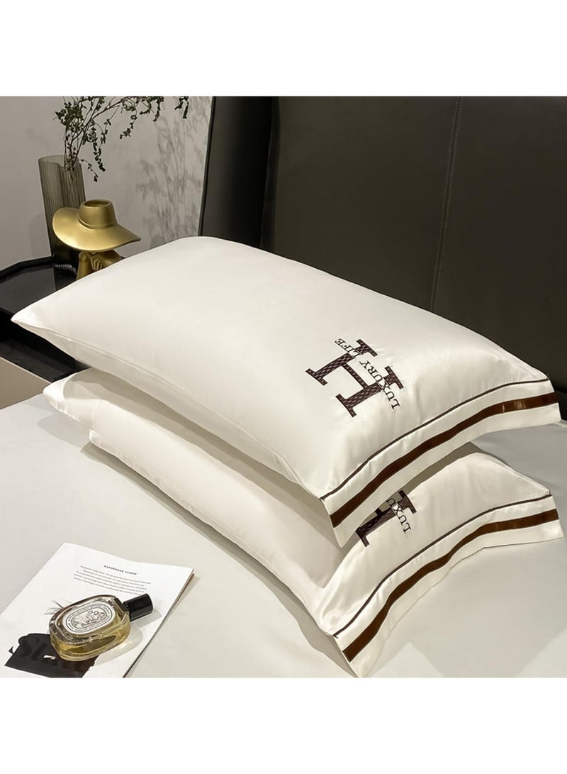 Satin Bed Sheets Soft 4PCS Sheet Set Cooling Silk Bedding Set with Deep Pocket Fitted Sheet Quilt Cover and Pillowcase (Beige) - Image 3
