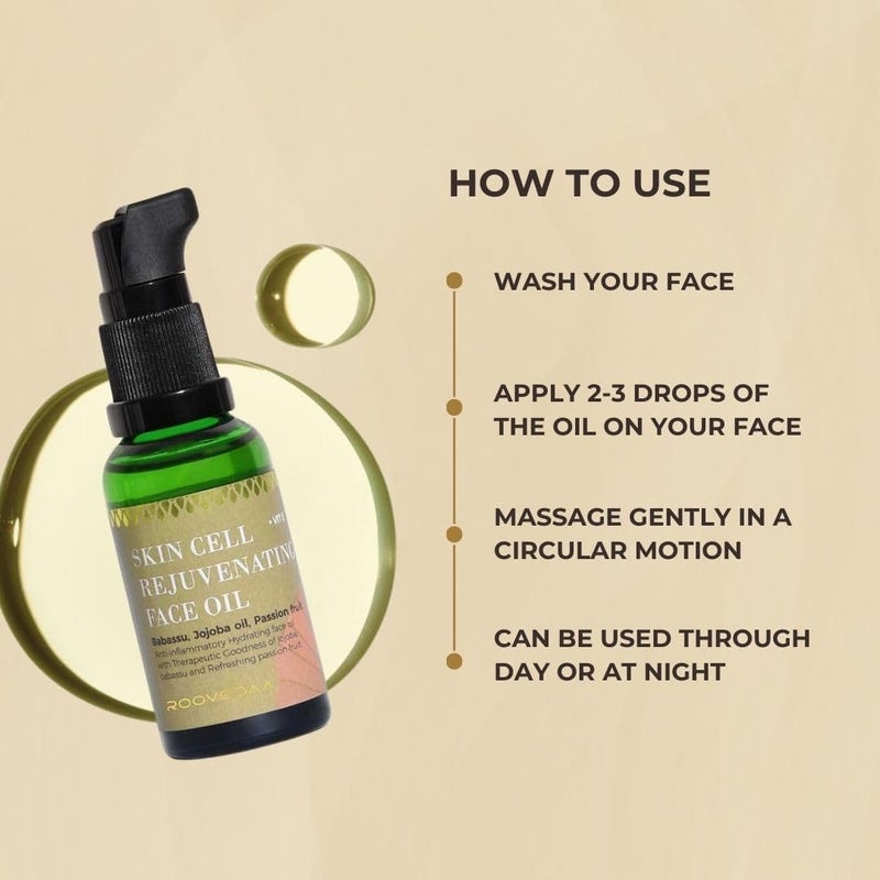 Roovedaa Face Oil For Skin Cell Rejuvenation  Natural Essential Oils Blend with Jojoba Babassu  Passion Fruit  AntiAging Moisturizing  Collagen Boosting  Enhances Skin Texture  Glow  30ml - Image 3