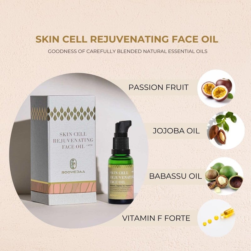 Roovedaa Face Oil For Skin Cell Rejuvenation  Natural Essential Oils Blend with Jojoba Babassu  Passion Fruit  AntiAging Moisturizing  Collagen Boosting  Enhances Skin Texture  Glow  30ml - Image 4
