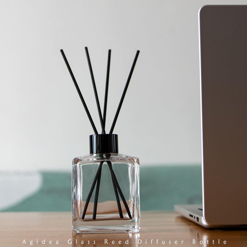 Agidea 4PCS Glass Diffuser Bottles, Refillable Square Shape With 20pcs Reeds Sticks, Black Caps & Funnel, 4.05" High 200ml 7.05 fl oz. Jars for Home Oil Fragrance Decoration - Image 5