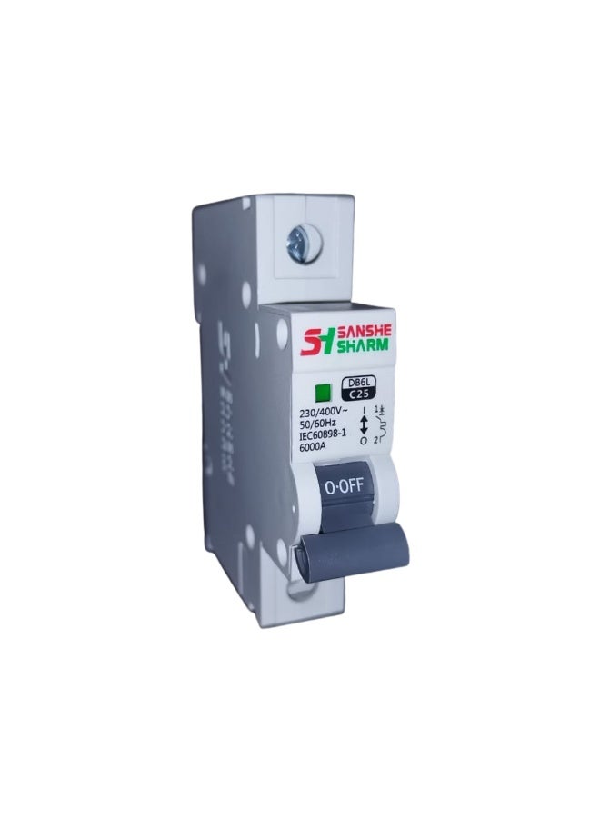 سانشي شرم قاطع دائرة كهربائي مفرد 25 امبير -230/400 فولت – 50/60هرتز – IEC60898-1 – سانشي شرم الاصلي - Image 1