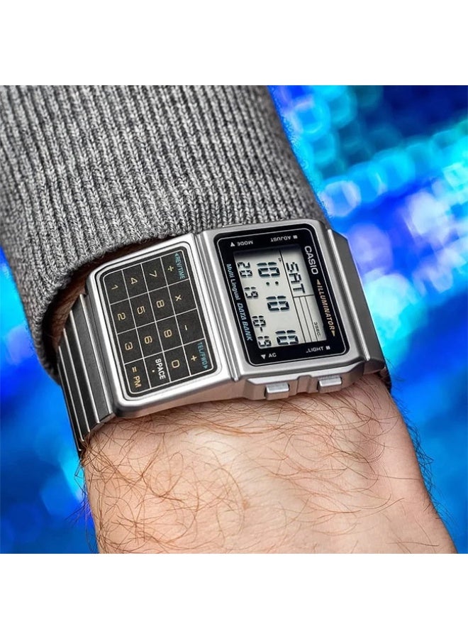 Casio DBC-611-1DF Unisex Digital Databank Calculator Watch, Water Resistant, Telememo, Dual Time, LED Light – Silver/Black - Image 3