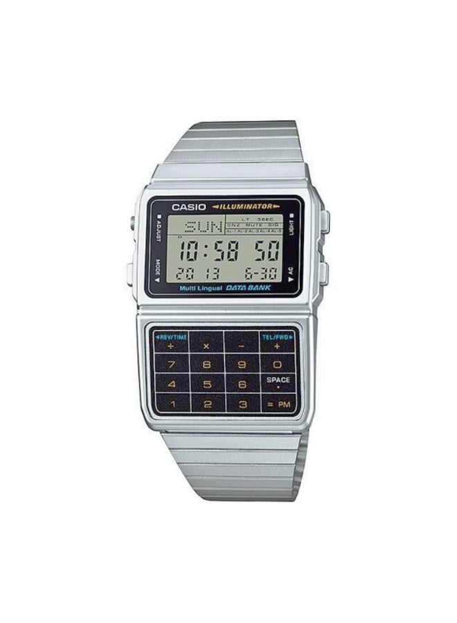Casio DBC-611-1DF Unisex Digital Databank Calculator Watch, Water Resistant, Telememo, Dual Time, LED Light – Silver/Black - Image 1