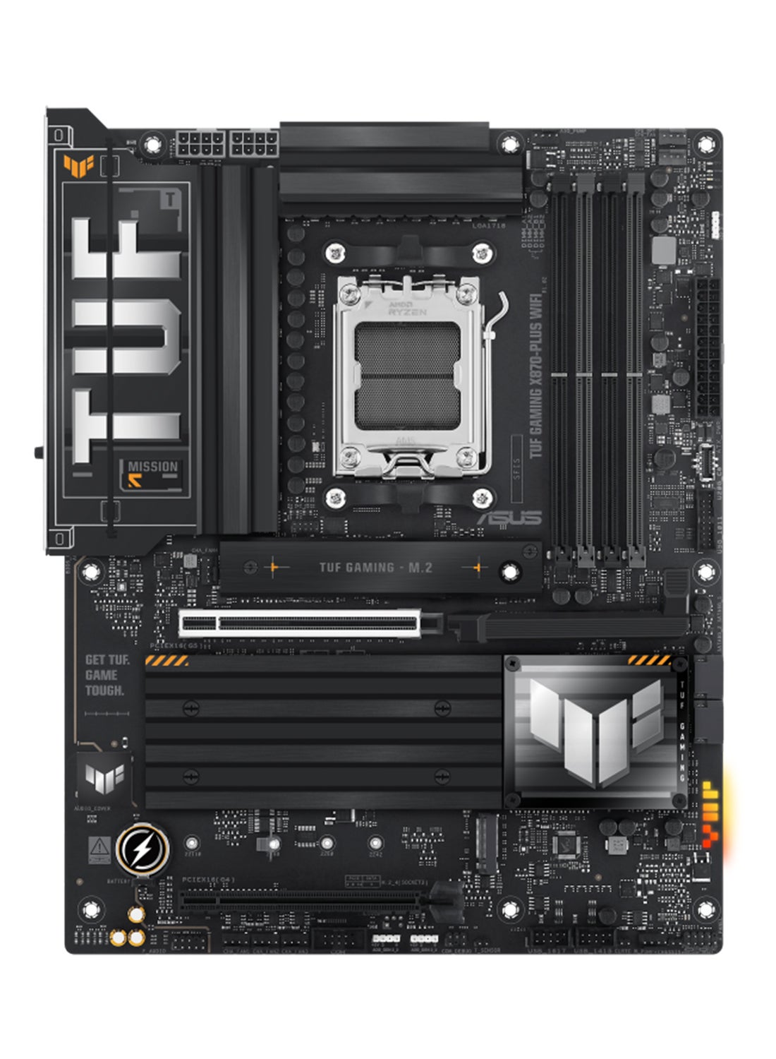 TUF Gaming X870-Plus Wi-Fi ATX Motherboard, X870 Chipset, AM5 Socket, 4*DIMM DDR5 192GB Max Memory, 4*M.2, 1*PCIe 5.0*16, 1*2.5Gb Ethernet & Wi-Fi 7, Bluetooth v5.4, 1*HDMI, Dual USB4, Exclusive AI Technologies, Overclocking Technologies | 90MB1IU0-M0EAY0 Black
