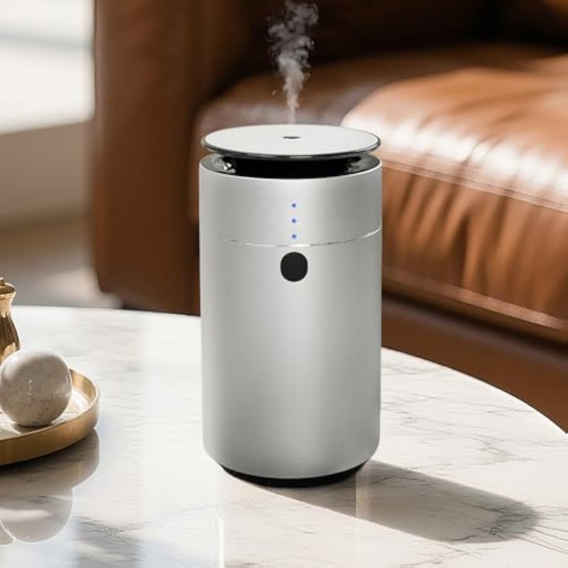 معطر هواء أساسي بدون ماء، معطر هواء للسيارة، معطر عطر يعمل بالبطارية، معطر رائحة للمنزل، تشغيل/إيقاف تلقائي ذكي، 3 أوضاع رذاذ، مثالي للغرفة، المكتب، السفر، فضي - Image 1