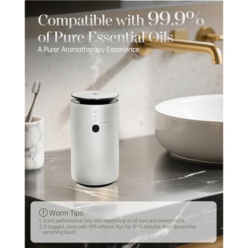 معطر هواء أساسي بدون ماء، معطر هواء للسيارة، معطر عطر يعمل بالبطارية، معطر رائحة للمنزل، تشغيل/إيقاف تلقائي ذكي، 3 أوضاع رذاذ، مثالي للغرفة، المكتب، السفر، فضي - Image 5