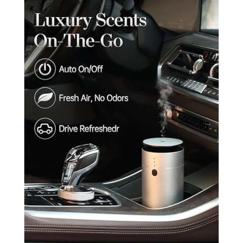معطر هواء أساسي بدون ماء، معطر هواء للسيارة، معطر عطر يعمل بالبطارية، معطر رائحة للمنزل، تشغيل/إيقاف تلقائي ذكي، 3 أوضاع رذاذ، مثالي للغرفة، المكتب، السفر، فضي - Image 2