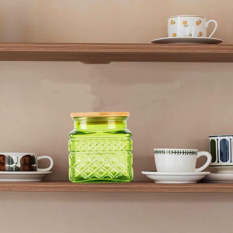 Prettidecor Glass Storage Canister with Airtight Lids, 20.3 FL OZ Thick Glass Candy Jar for Coffee Bean, Cocoa powder,Dog treats, Snacks Vintage Decorative Square Glass Jars for Coffee Bar Kitchen Party Counter - Image 5