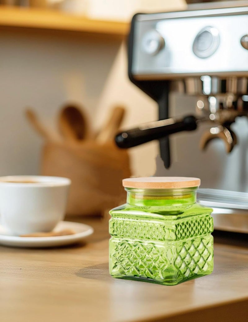 Prettidecor Glass Storage Canister with Airtight Lids, 20.3 FL OZ Thick Glass Candy Jar for Coffee Bean, Cocoa powder,Dog treats, Snacks Vintage Decorative Square Glass Jars for Coffee Bar Kitchen Party Counter - Image 4