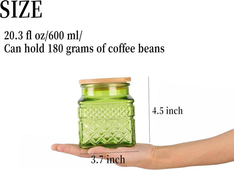 Prettidecor Glass Storage Canister with Airtight Lids, 20.3 FL OZ Thick Glass Candy Jar for Coffee Bean, Cocoa powder,Dog treats, Snacks Vintage Decorative Square Glass Jars for Coffee Bar Kitchen Party Counter - Image 2