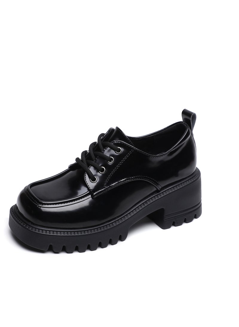 Loquat High Soled Leather Shoes Black  - Image 1