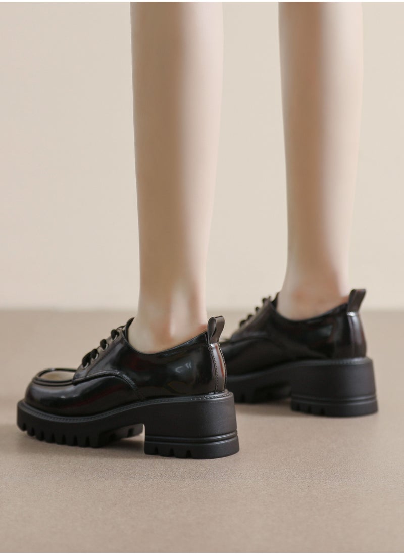 Loquat High Soled Leather Shoes Black  - Image 3