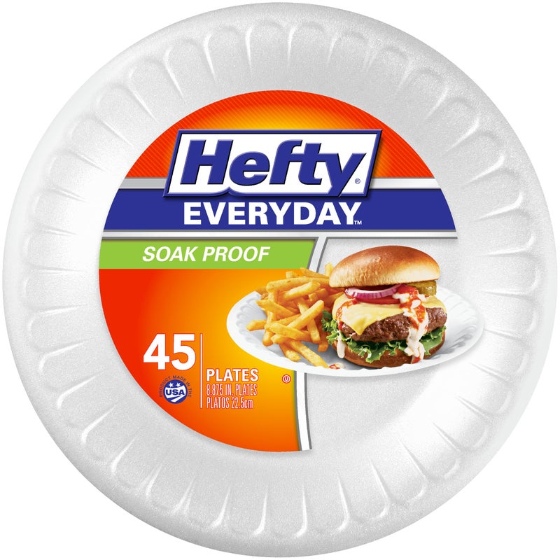 Hefty Everyday 9 Inch Foam Plates, White, 45 Count (Pack of 1) - Image 1