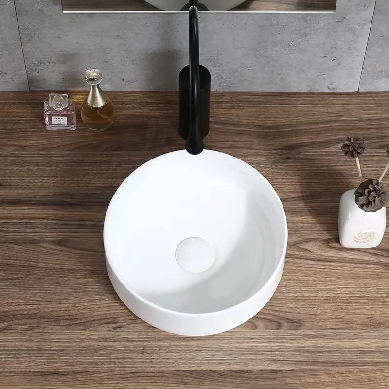 REMOTION Ceramic Table Top Wash Basin Vessel Sink Over Counter Basin Designer Counter Top Wash Basin For Bathroom Living Room Round Shape White Glossy Basin 12 X 12 X 5 Inch - Image 5