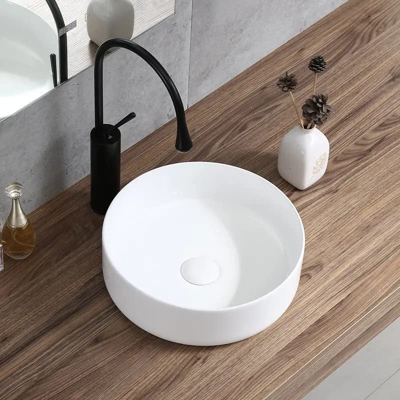 REMOTION Ceramic Table Top Wash Basin Vessel Sink Over Counter Basin Designer Counter Top Wash Basin For Bathroom Living Room Round Shape White Glossy Basin 12 X 12 X 5 Inch - Image 4