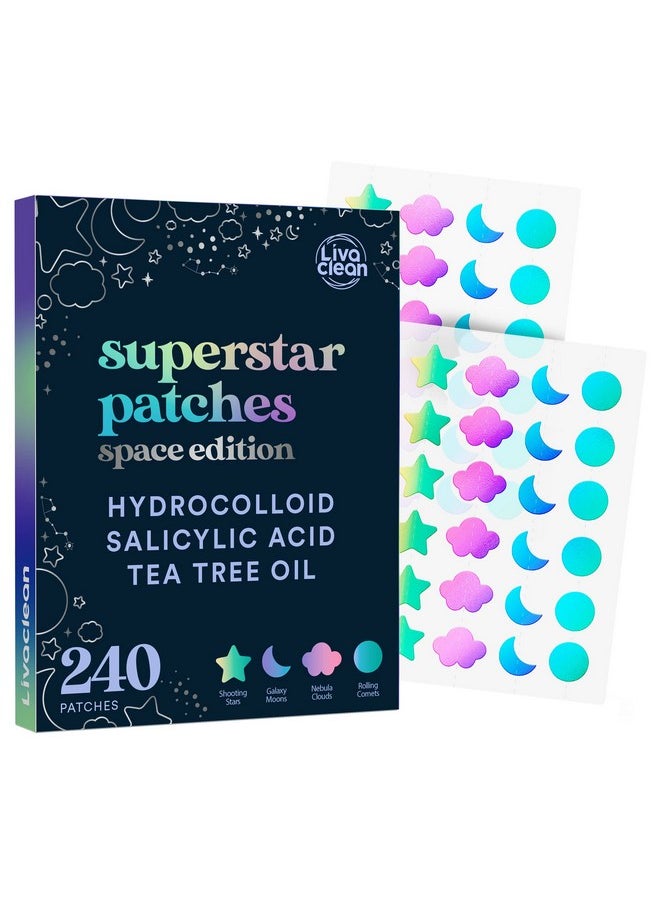 LivaClean - 240 Ct Holographic Cute Acne Patches Space Edition W/Salicylic Acid & Tea Tree Oil For Face Hydrocolloid Star Pimple Patches - Image 1