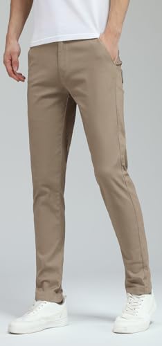 Plaid&Plain Men's Skinny Stretchy Khaki Pants Colored Pants Slim Fit Slacks Tapered Trousers 819 D-P-Khaki 32X30 - Image 3