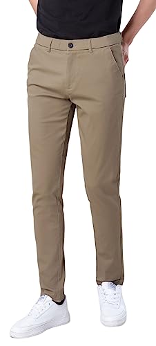 Plaid&Plain Men's Skinny Stretchy Khaki Pants Colored Pants Slim Fit Slacks Tapered Trousers 819 D-P-Khaki 32X30 - Image 1