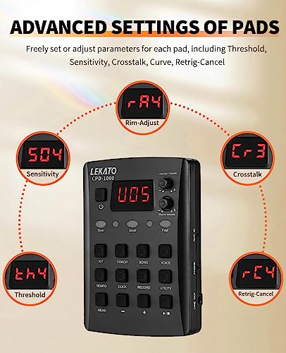 LEKATO Electronic Drum Set, Portable Electric Drum Set for Beginner with Quiet Mesh Snare Drum Pads, 220+ Sounds, USB MIDI, 2 Switch Pedal, Electric Drum Kit with Sticks, Travel Bag - Image 5