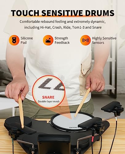 LEKATO Electronic Drum Set, Portable Electric Drum Set for Beginner with Quiet Mesh Snare Drum Pads, 220+ Sounds, USB MIDI, 2 Switch Pedal, Electric Drum Kit with Sticks, Travel Bag - Image 3