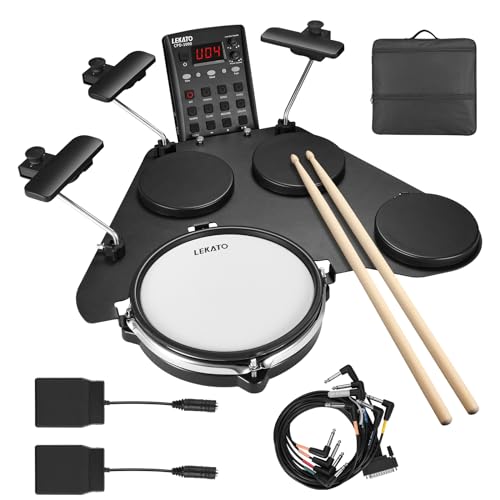 LEKATO Electronic Drum Set, Portable Electric Drum Set for Beginner with Quiet Mesh Snare Drum Pads, 220+ Sounds, USB MIDI, 2 Switch Pedal, Electric Drum Kit with Sticks, Travel Bag - Image 1