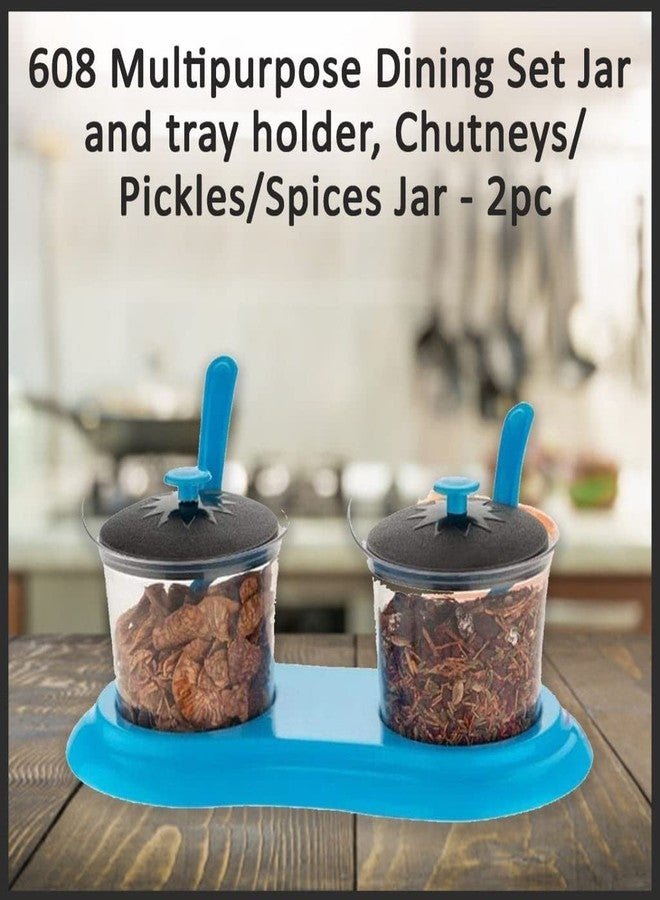 DVIJISHA Multipurpose Pickle Dining Set Jar and Tray Holder, Spice Storage Rack Jar Condiment Set For Chutneys/Pickles/Spices Jar Pickle Jar with lid & 2 Spoon (Multicolor) - Image 5