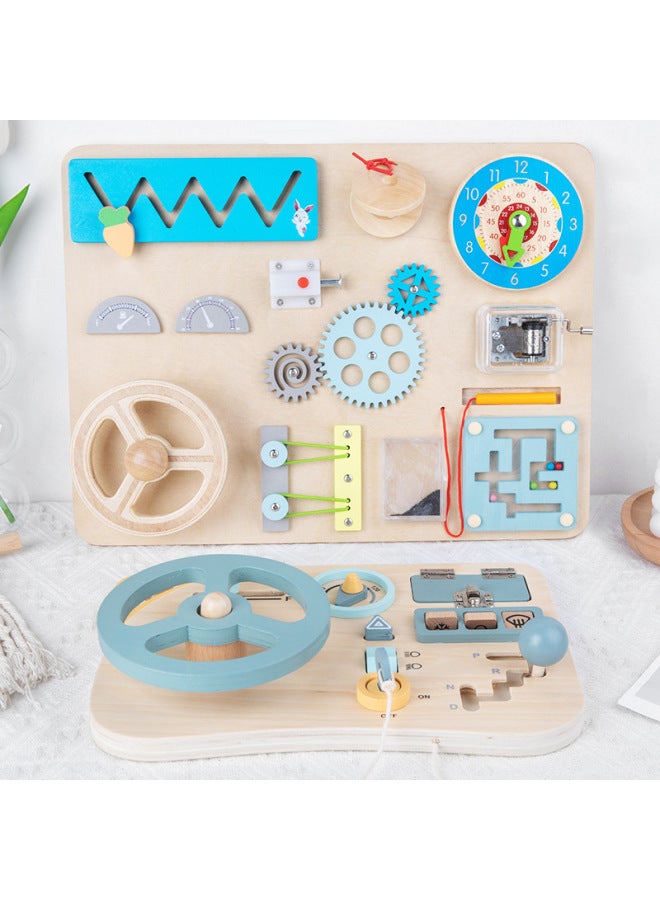 Children's Educational Early Education Busy Board Toy Wooden Car Multi-Function Music Steering Wheel Busy Board Unlocking Toy-Color:HJ-car Busy Board - Image 2